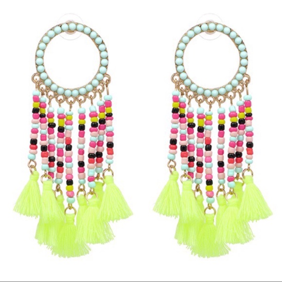 “Zoey” Multi-color Fringe Dangle Drop Earrings - Picture 2 of 5